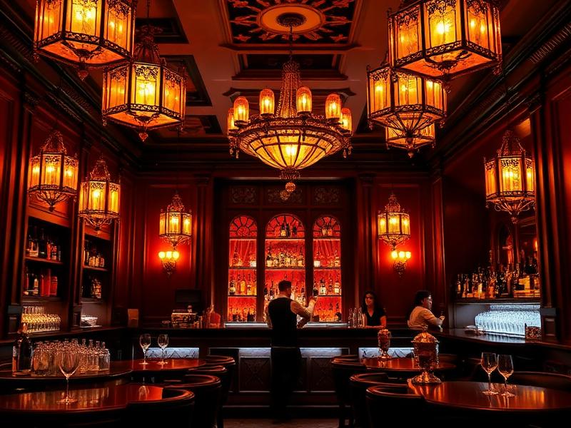 Bar area with chandeliers